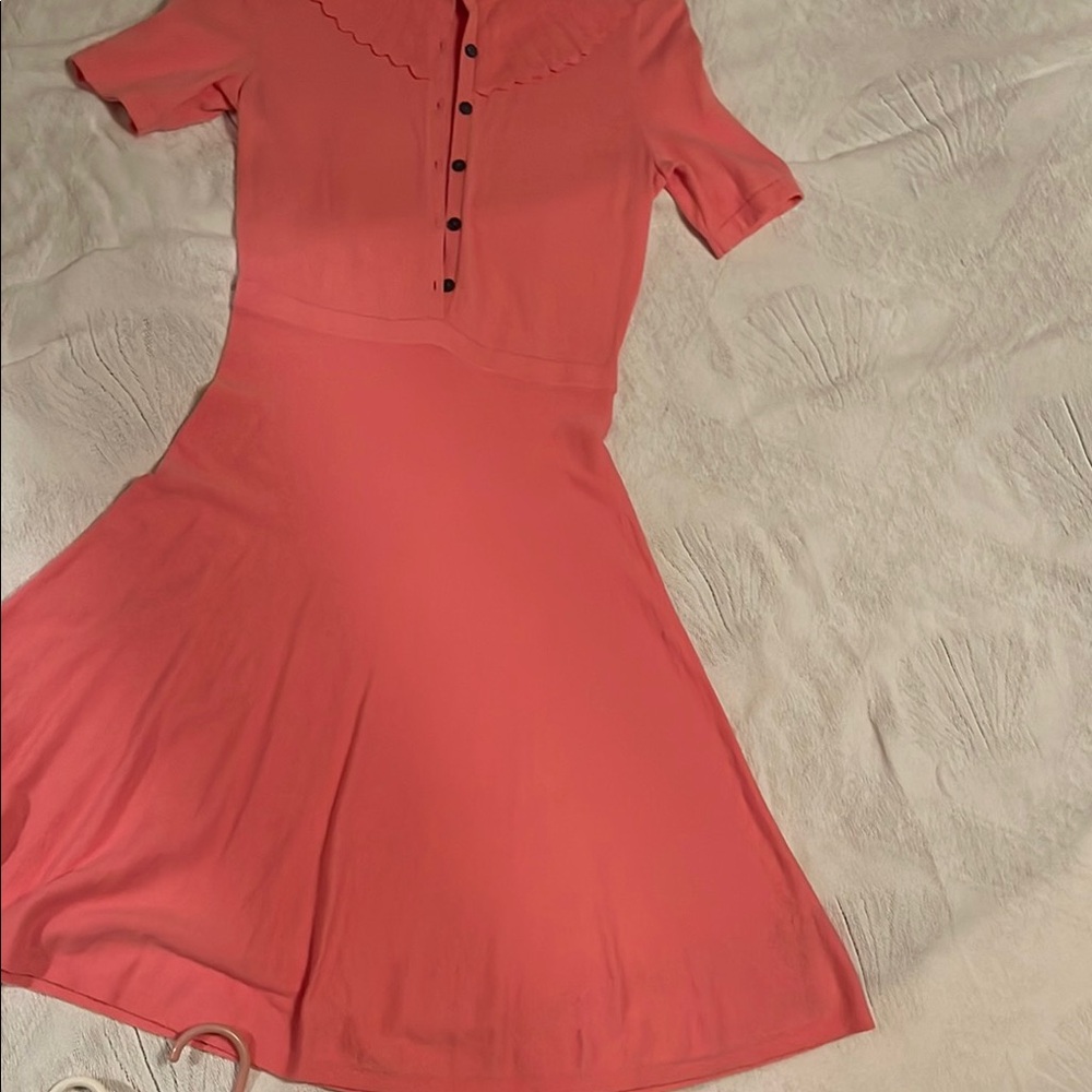 100%Cotton/wool blend Dress with Scalloped Collar